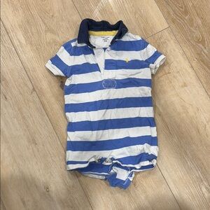 Ralph Lauren Blue and White Striped Polo Romper Onesie